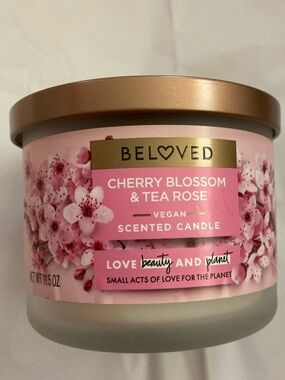 NWT Cherry Blossom & Tea Rose 2 Wick Scented Vegan Candle 11.5 oz